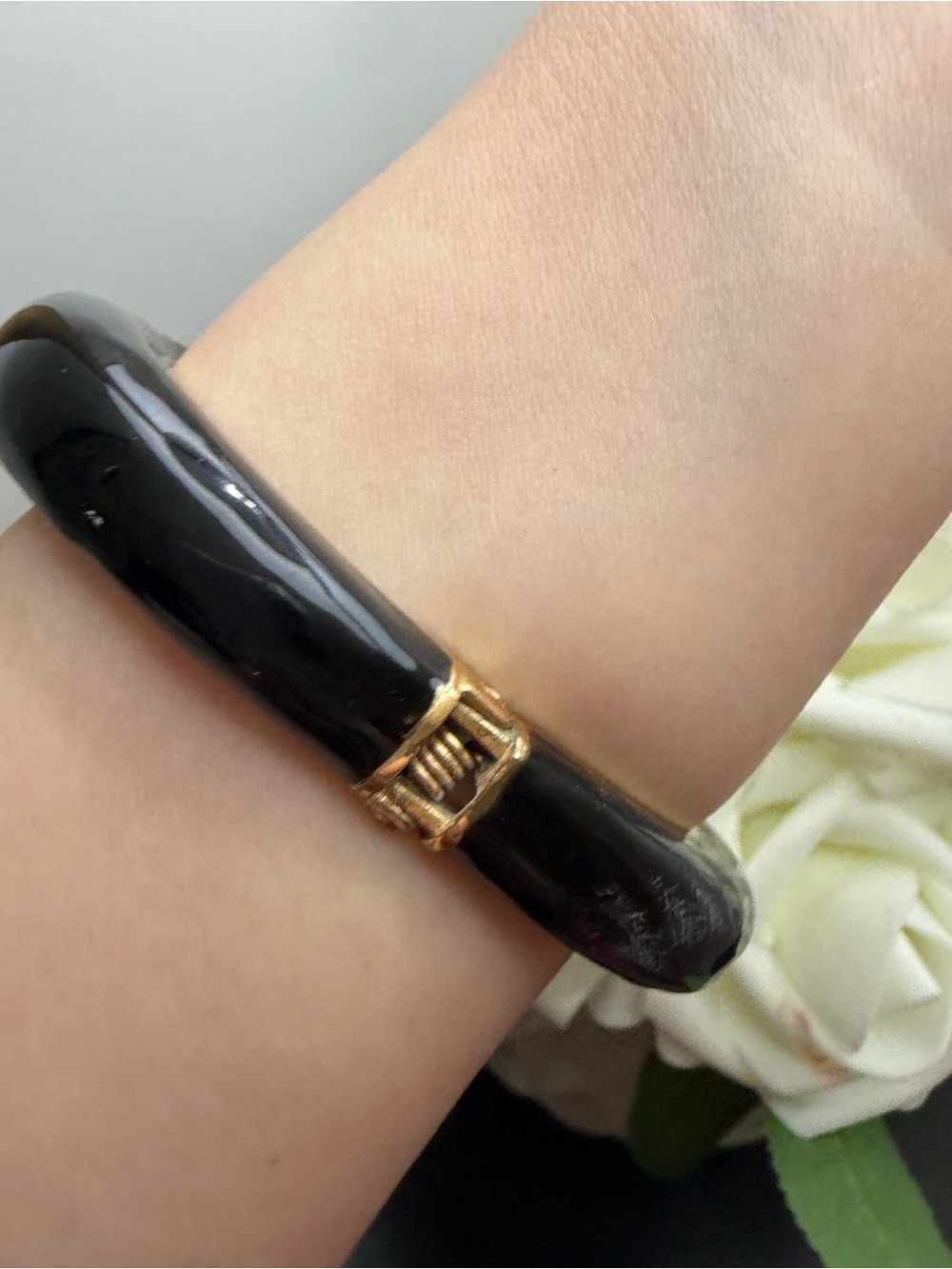 Gold and Black Panther Head Hinged Bracelet - Women Jewelry - Picture 4 of 6